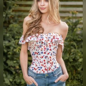 UK size 6 Floral Ditzy Cotton corset - Corset Story